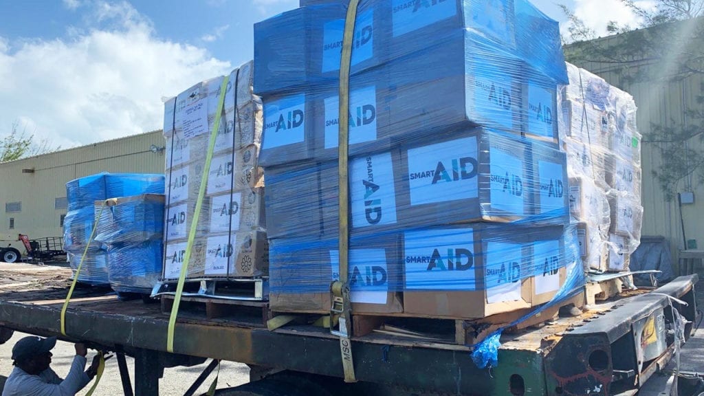 smartAID's relief items packed onto a truck for distribution