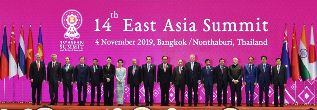 Indian Prime Minister, Narendra Modi (furth from right) with other world leaders at the 14th East Asia Summit, in Bangkok, Thailand