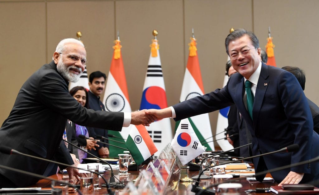 Indian Prime Minister Narendra Modi and the President of the Republic of South Korea, Mr. Moon Jae-in at the delegation level talks, in Seoul, South Korea on February 22, 2019