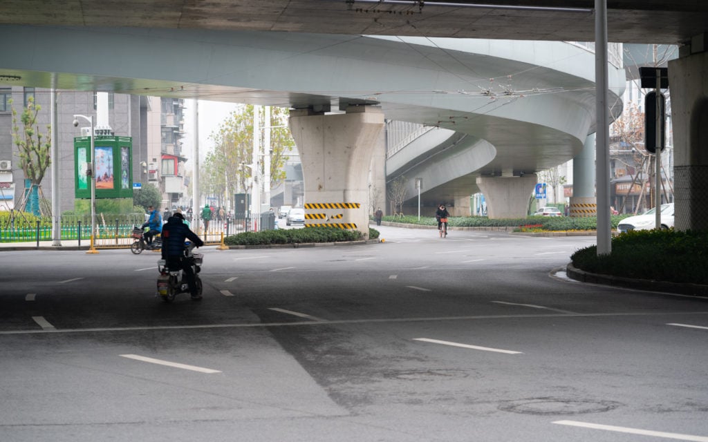 A nearly empty street on the first day of the lockdown in Wuhan, China