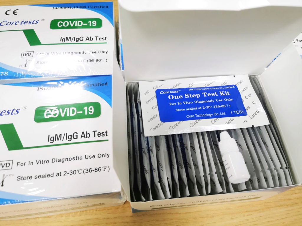 A one-step coronavirus test kit used in Kiev, Ukraine