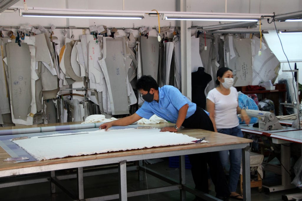 Vietnamese workers at a garment factory specializing in linen, silk, bamboo and fine cotton clothing