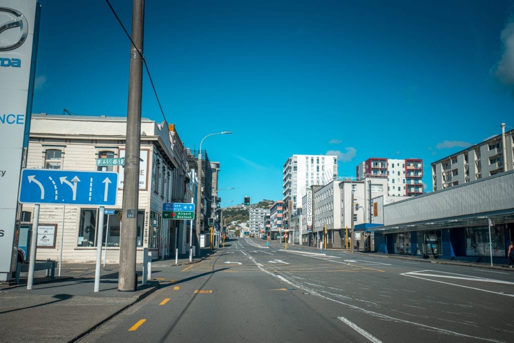 Empty streets in Wellington after the Covid-19 lockdown in April