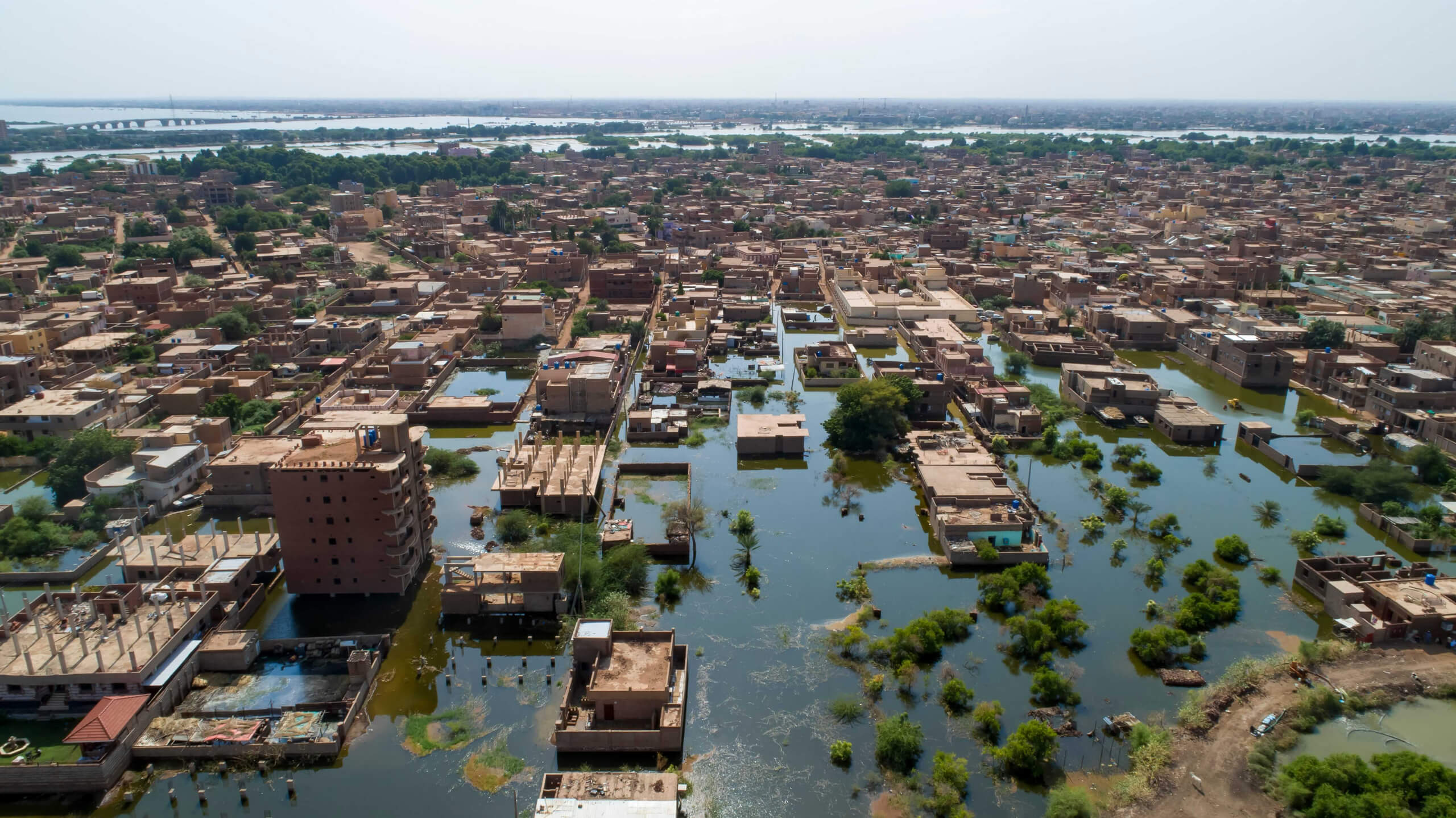 An aerial view of the Nile River flood that hit Khartoum, the capital of Sudan