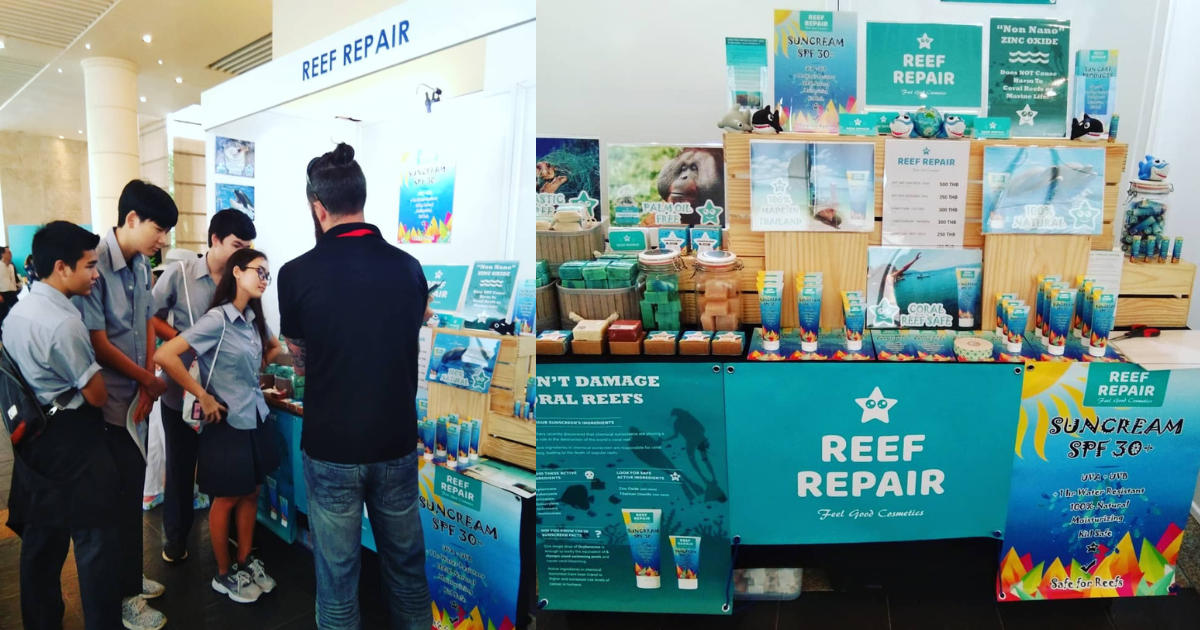 The Reef Repair team educating students on the impact of sunscreen on the ocean. (Image: Reef Repair Facebook)