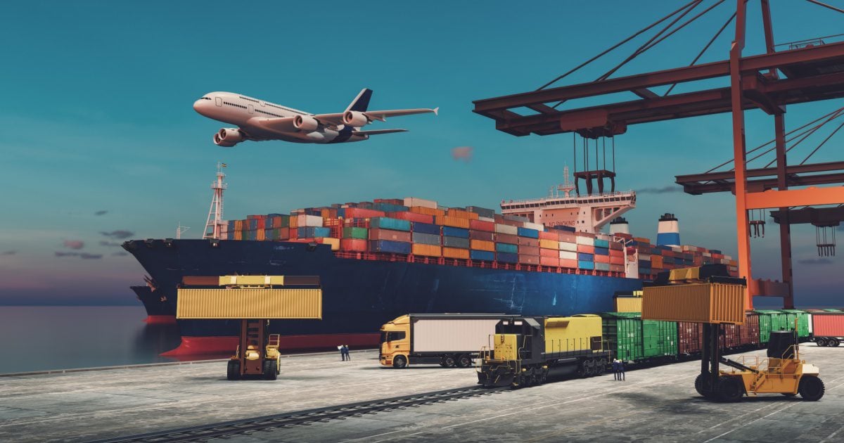 A composite image that shows different modes of shipping.