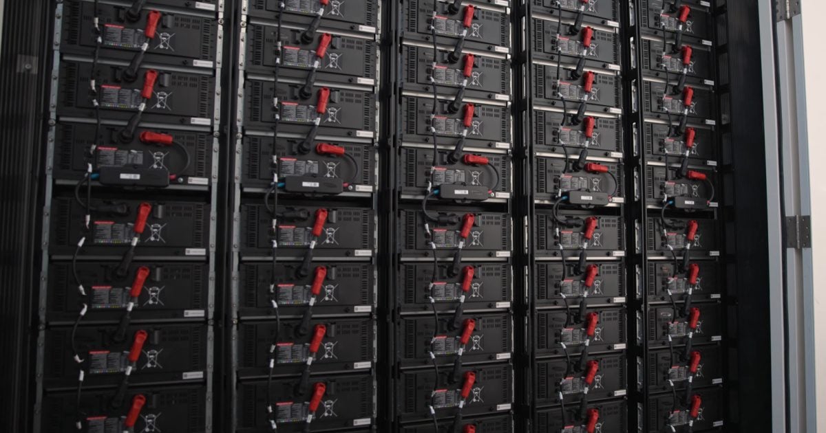 An array of LFP batteries in a BESS unit.
